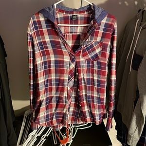 Empyre hooded flannel. Blue/red. Size medium.